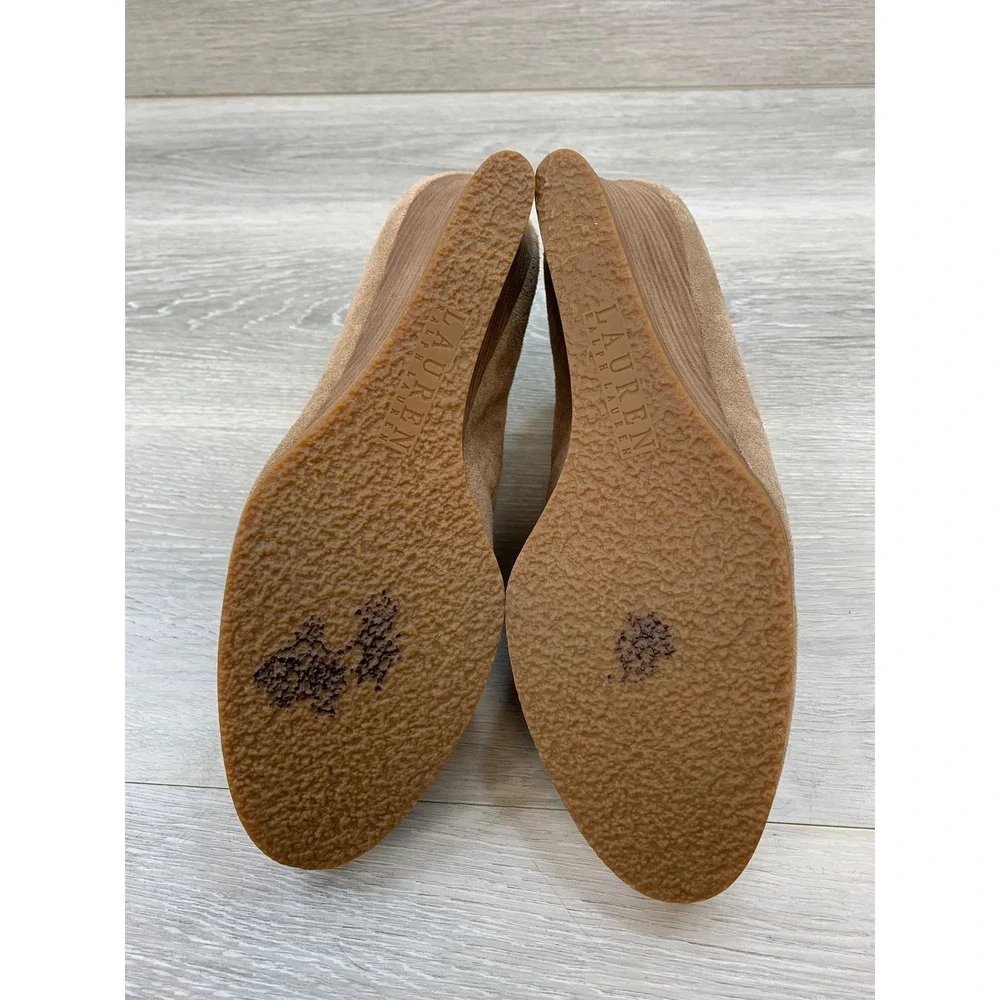 Lauren Ralph Lauren Women's Wedge‎ Booties Tan Suede Moc Toe Lace Up Boots 7